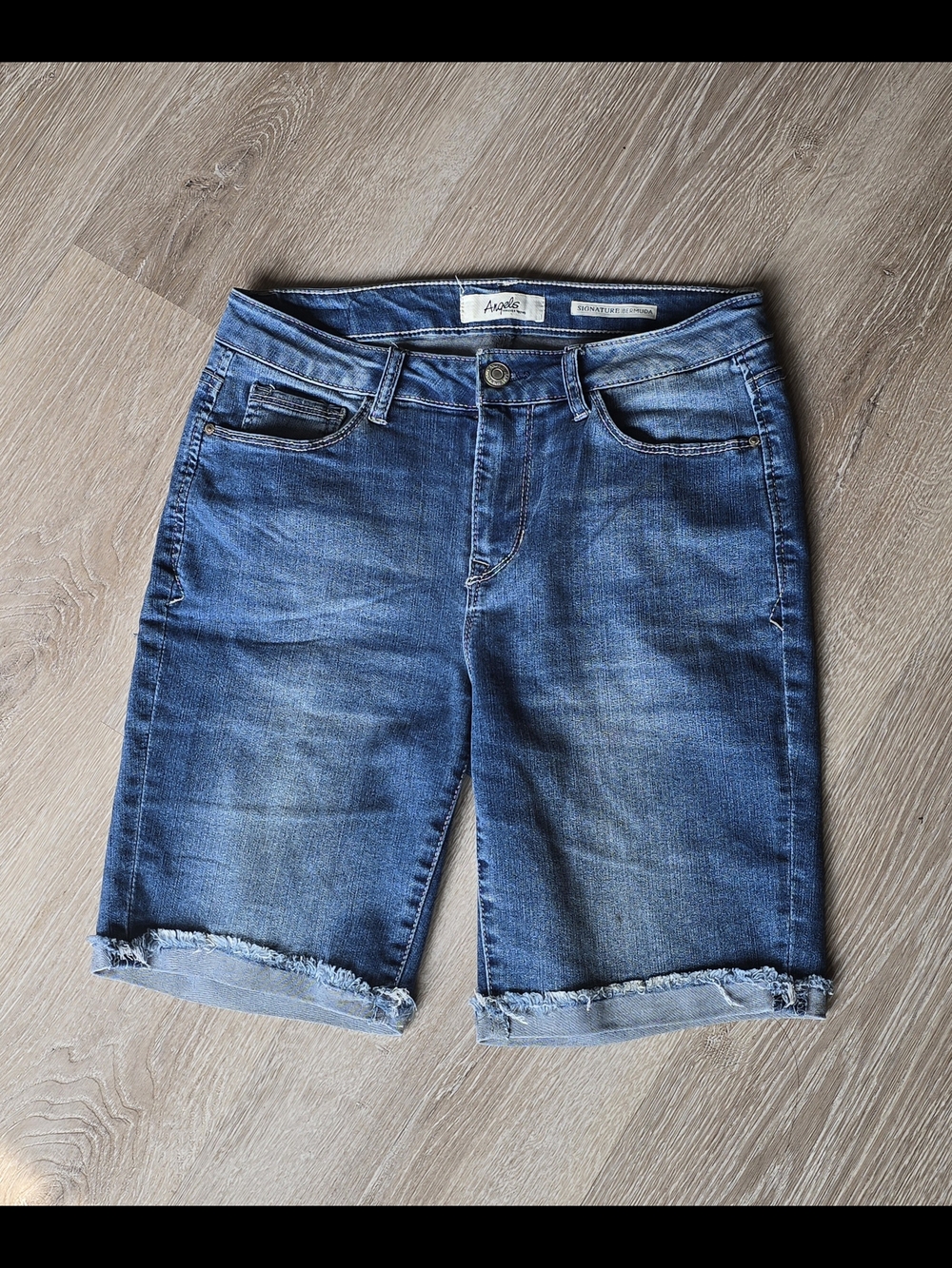 Angels Mid-Length Denim Bermuda Shorts in Blue Wash